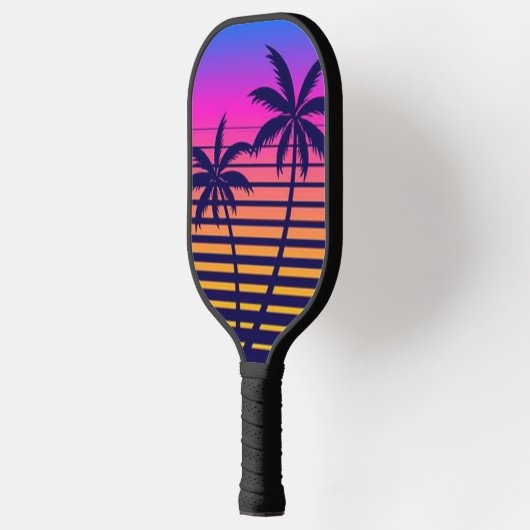 Retrozonnebrand en palmbomen pickleball paddle (Links)