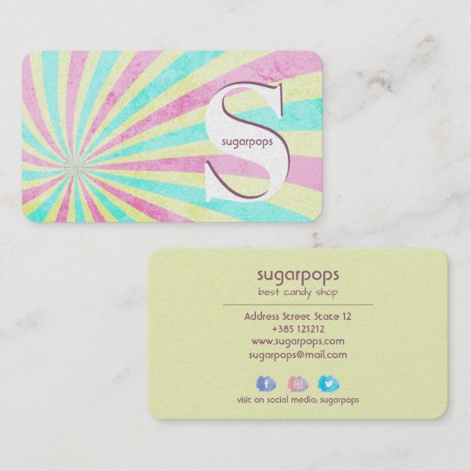 Retrozonnebrandolie snoep  visitekaartje (Voorkant / Achterkant)