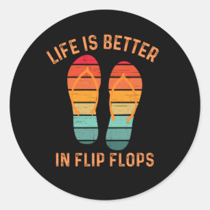 Retrozonsondergang - Het leven is beter in teensli Ronde Sticker
