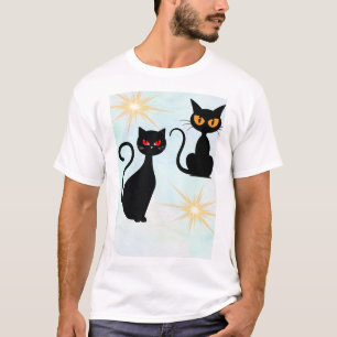 Retrozwarte katten met sterborst t-shirt