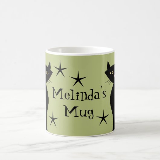 Retrozwarte katten, tarwegroen koffiemok (Center)