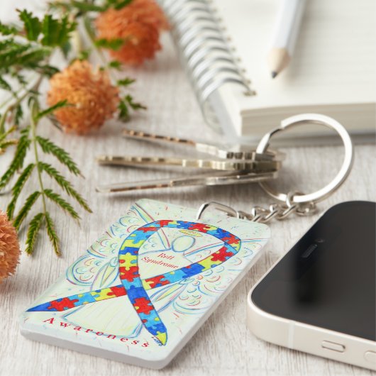 Rett Syndrome Angel Awareness Ribbon Sleutelhanger (Voorkant Rechts)