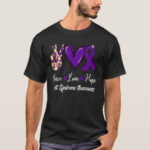 Rett Syndrome Awareness Peace Love Hope Paarse Rib T-shirt