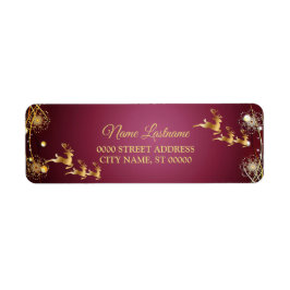 Return Address Christmas Golden Reindeers Red Pink Etiket