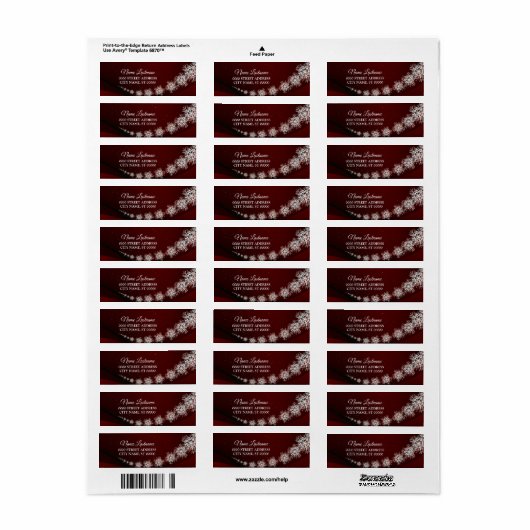 Return Address Christmas Snowflakes Red Rustic Etiket (Full Sheet)