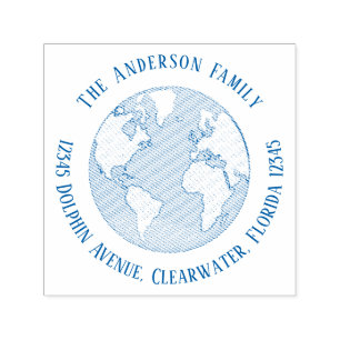 Return Address Earth Wereldbol Simple minimalist Zelfinktende Stempel