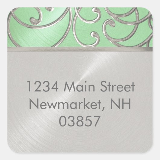 Return Address Elegant Mint Green Silver Filigree Vierkante Sticker (Voorkant)
