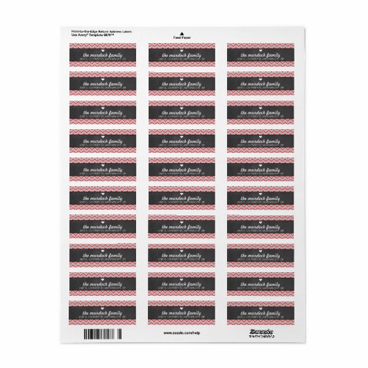 RETURN ADDRESS ETIKET chevron glitter strip red (Full Sheet)