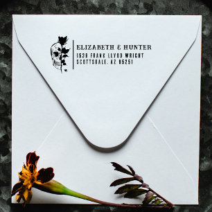 Return Address Gothic Wedding Black Roos and Skull Zelfinktende Stempel