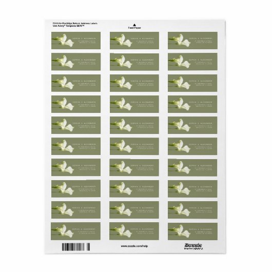 Return Address Label Calla Lilies Wedding. (Full Sheet)
