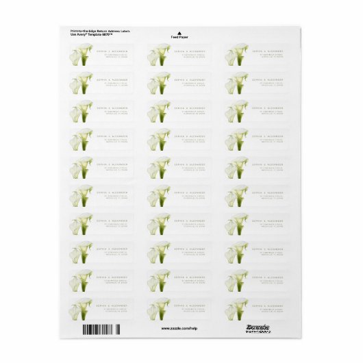 Return Address Label Calla Lilies Wedding. (Full Sheet)