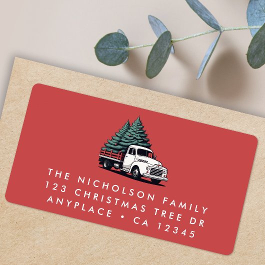 Return Address Label | Christmas Tree Truck Red