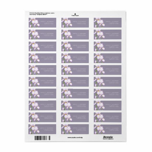 Return Address Label Delicate Irises Wedding. (Full Sheet)