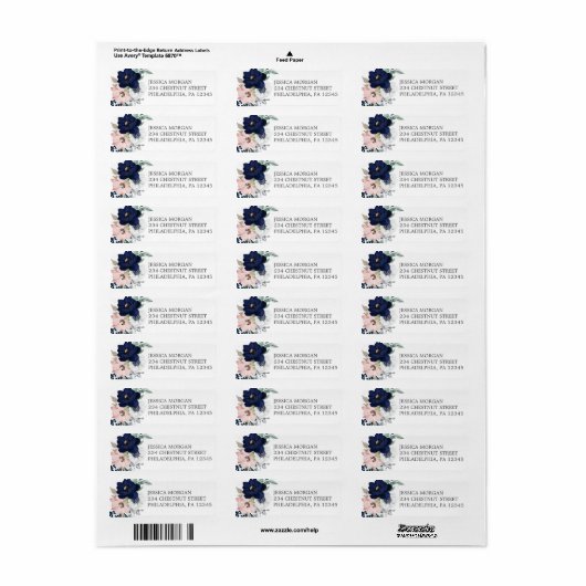 Return Address Label Navy Blooms (Full Sheet)