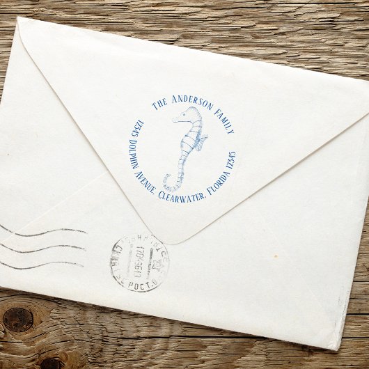 Return Address Nautical Ocean Simple Seahorse Zelfinktende Stempel
