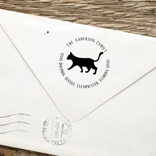 Return Address Simple Black Cat Pet Minimal Zelfinktende Stempel