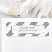 RETURN ADRES brede streep patroon glitter zilver Etiket (Insitu)