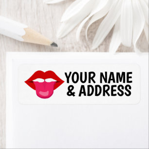 RETURN ADRES ETIKETTERS RODE LIPS MOUTH TONGUE ETIKET
