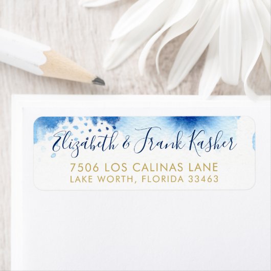 RETURN ADRES gouden smart blue waterverf Etiket (Insitu)