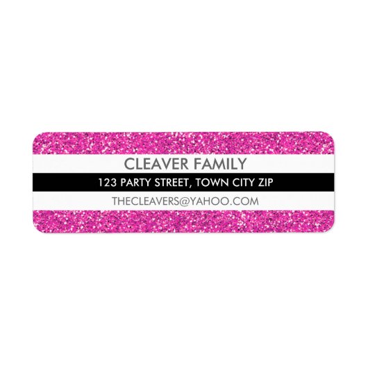 RETURN ADRES LABEL moderne streep glitter roze (Voorkant)