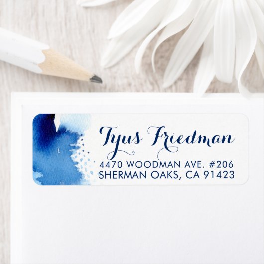 RETURN ADRES smart donkerblauwe waterverf Etiket (Insitu)