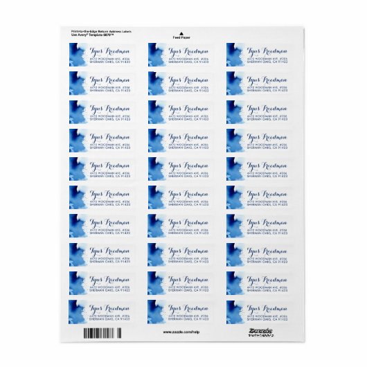 RETURN ADRES smart donkerblauwe waterverf Etiket (Full Sheet)