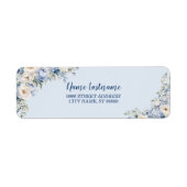 Returnadres Feestje Stofblauwe Waterverf Bloemen Etiket (Voorkant)