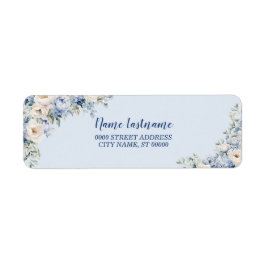 Returnadres Feestje Stofblauwe Waterverf Bloemen Etiket