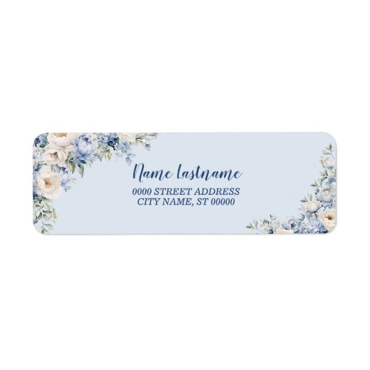 Returnadres Feestje Stofblauwe Waterverf Bloemen Etiket (Voorkant)