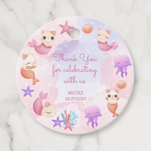 Reumaïde kattenmeisje, schattige verjaardag bedankjes labels (Voorkant)