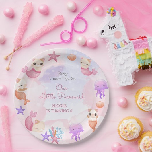 Reumaïde kattenmeisje, schattige verjaardag papieren bordje (Feest)