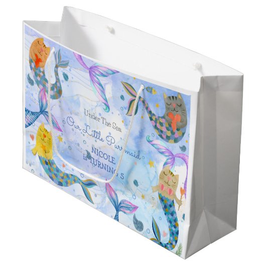Reumaïde kattenzeemeermin waterverf verjaardag groot cadeauzakje (Voorkant Gekanteld)