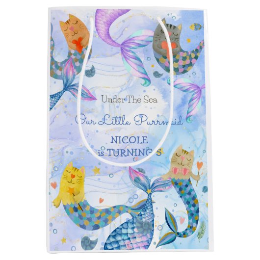 Reumaïde kattenzeemeermin waterverf verjaardag medium cadeauzakje (Voorkant)