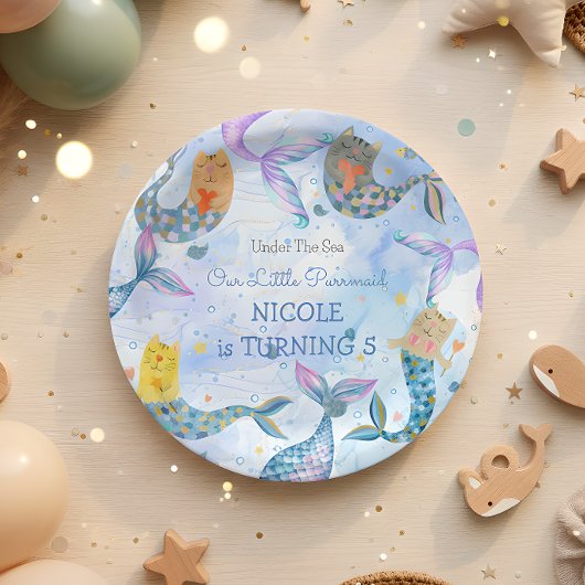 Reumaïde kattenzeemeermin waterverf verjaardag papieren bordje