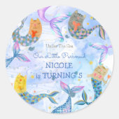 Reumaïde kattenzeemeermin waterverf verjaardag ronde sticker (Voorkant)