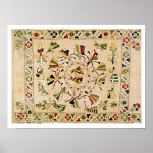 Reumal: vierkante borduurplaat waarop Punjabi dan  Poster