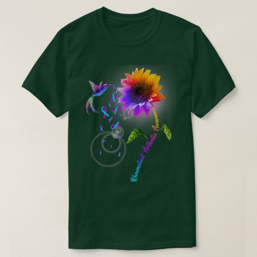 Reumatoïde artritis Bewustheid Zonnebloem Hummingb T-shirt (Design voorkant)