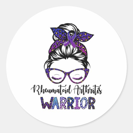 Reumatoïde artritis Warrior Messy Bun Ronde Sticker (Voorkant)