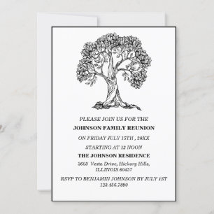 Reünie over Elegant Black & White Tree Family Kaart