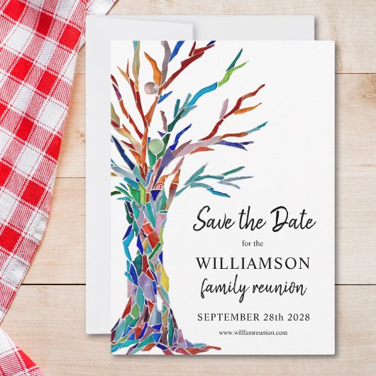 Reünie over regenboogbomen save the date