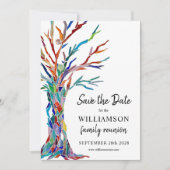 Reünie over regenboogbomen save the date (Voorkant)