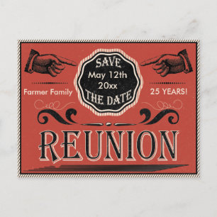  reünie slaat de datum op aankondigingskaart