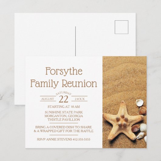 Reünie van de familie Starfish en Seashells Uitnodiging Briefkaart (Voorkant / Achterkant)