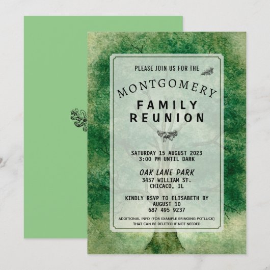  reünie van de Waterverf-eik-boomfamilie Kaart (Voorkant / Achterkant)