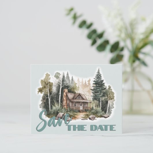 Reünie verzamelen rustieke cabine aankondiging (Staand voorkant)