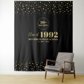 Reunion-achtergrond van de Gold- en zwarte Confett Wandkleed (In situ)