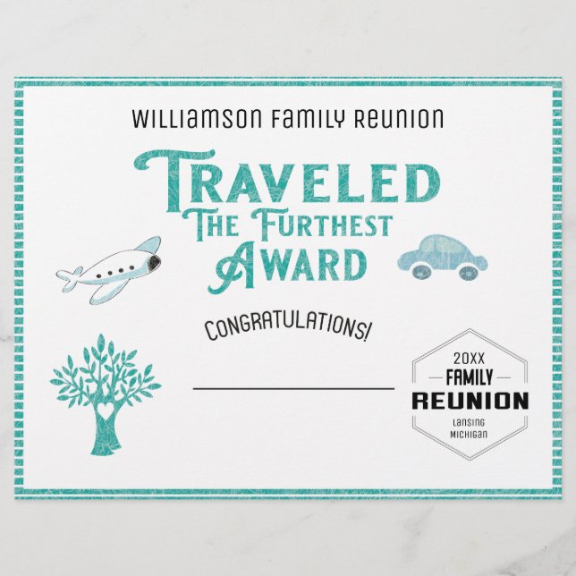 Reunion Award voor de vierde familieboom Briefhoofd (Voorkant)