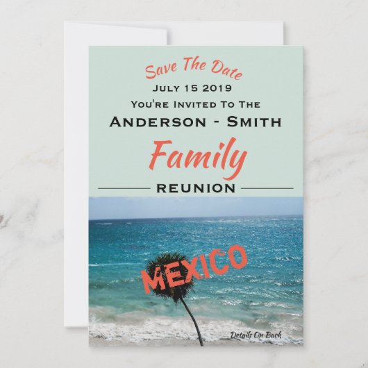 Reunion Beauful Blue Ocean and Beach Name Save The Date (Voorkant)