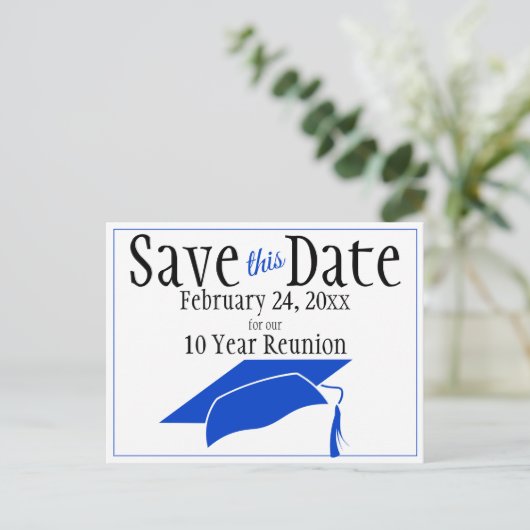 Reunion Class Save the Date Blue Gradup Briefkaart (Staand voorkant)