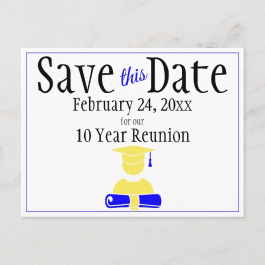 Reunion Class Save the Date Minimalist Blue Yellow Briefkaart (Voorkant)